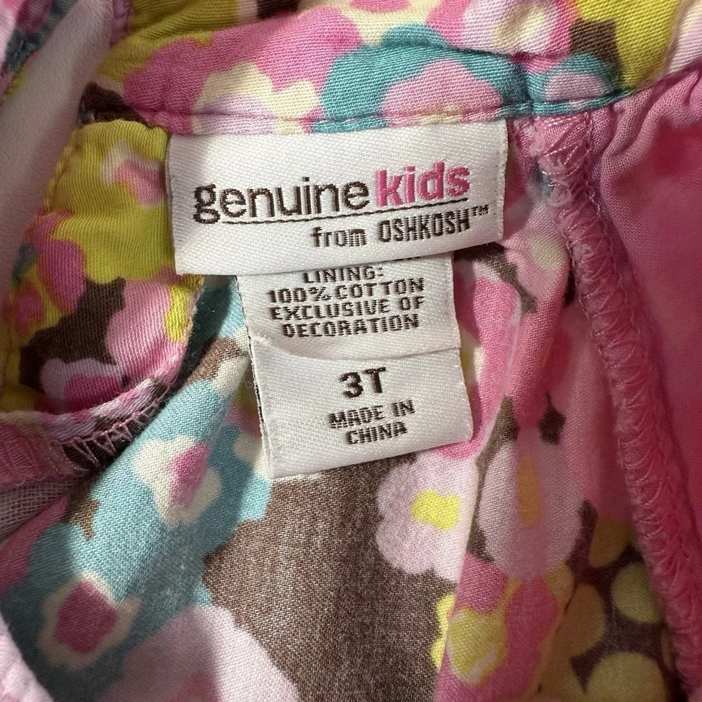 Oshkosh Baby Toddler Girl Brown Pink Floral Dress 3T Kids 100% Cotton Y2K‎ 2000s